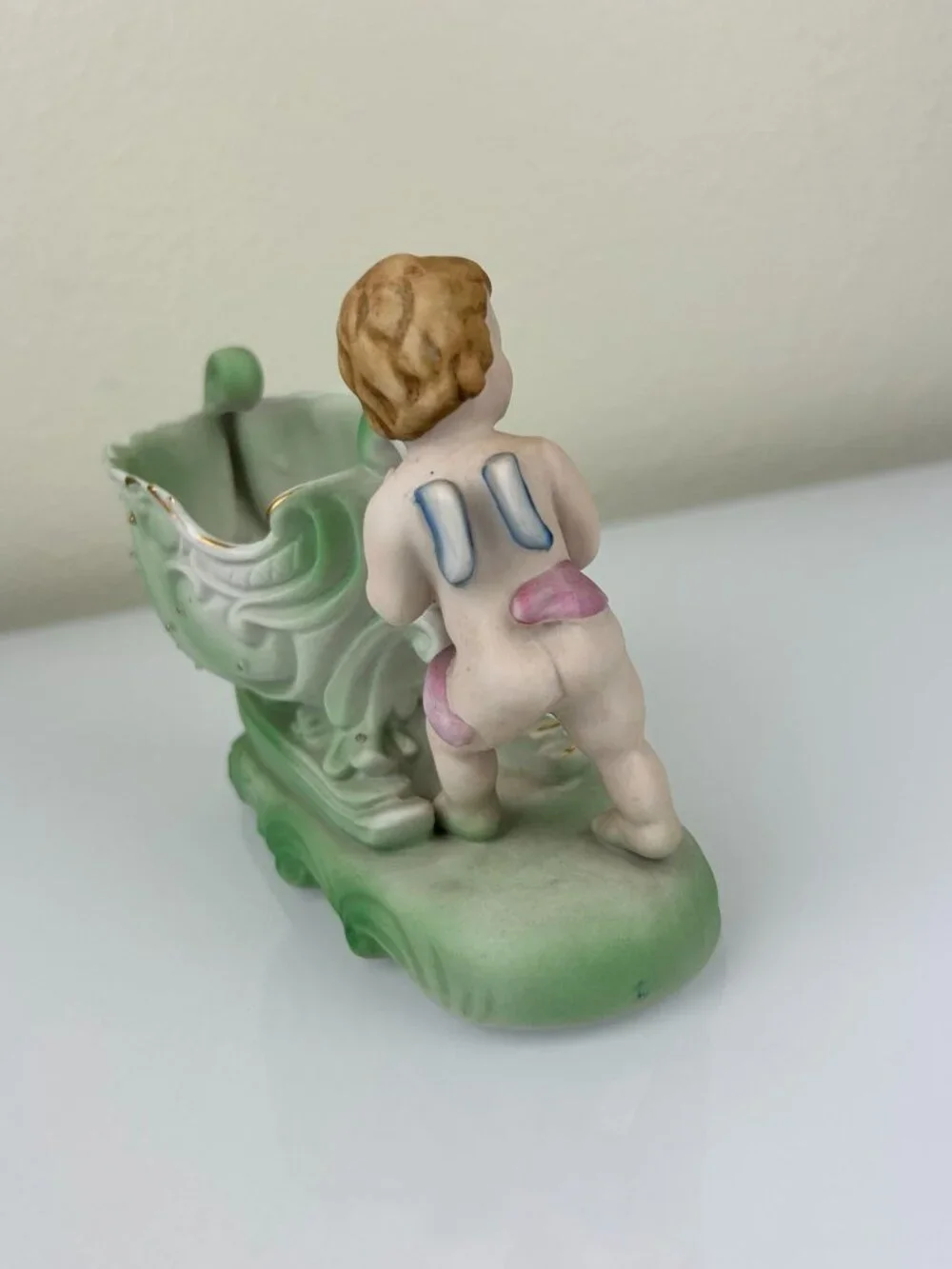 Occupied Japan Andrea Sadek Bisque Cherub Angel Sleigh Planter VTG Gift 1940s